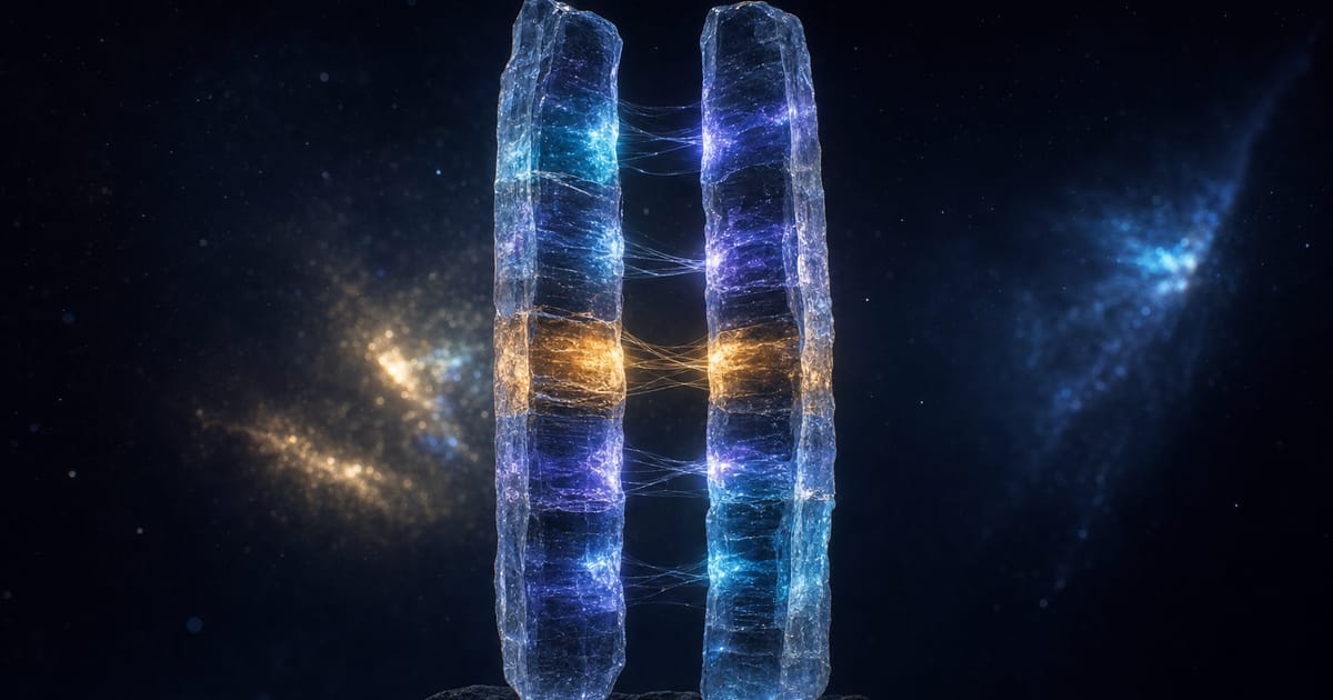 Two chromosome strands with their matching DNA stretches lit in the same places